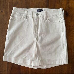 NYDJ Avery 6" Long Roll Hem Shorts Khaki Tan Denim Womens Size 4 Lift Tuck Tech